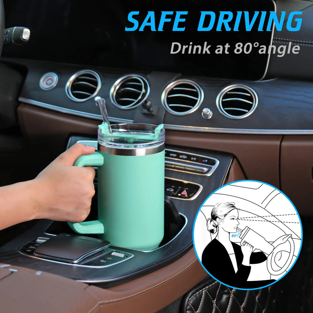 Halloween gift New 40OZ Handle Cup Double-layer Thermos Cup 304 Handle Car Water Cup with Straw Zpaxo