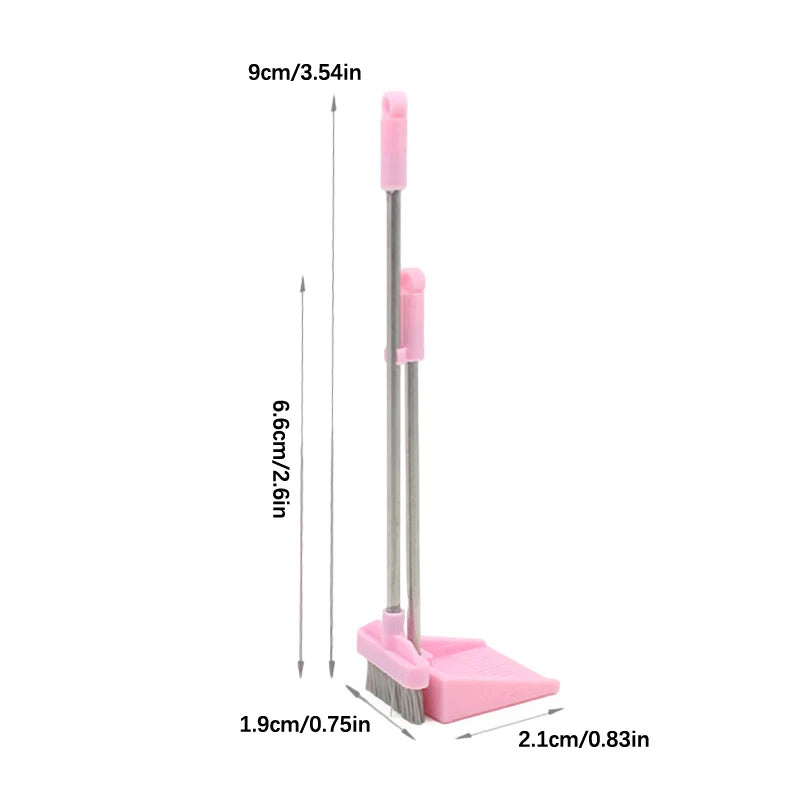 1 Set 1:12 Dollhouse Miniature Broom Dustpan Kit Doll Home Cleaning Tools Decor Toy Micro Life Scene Decoration Props Zpaxo Pink
