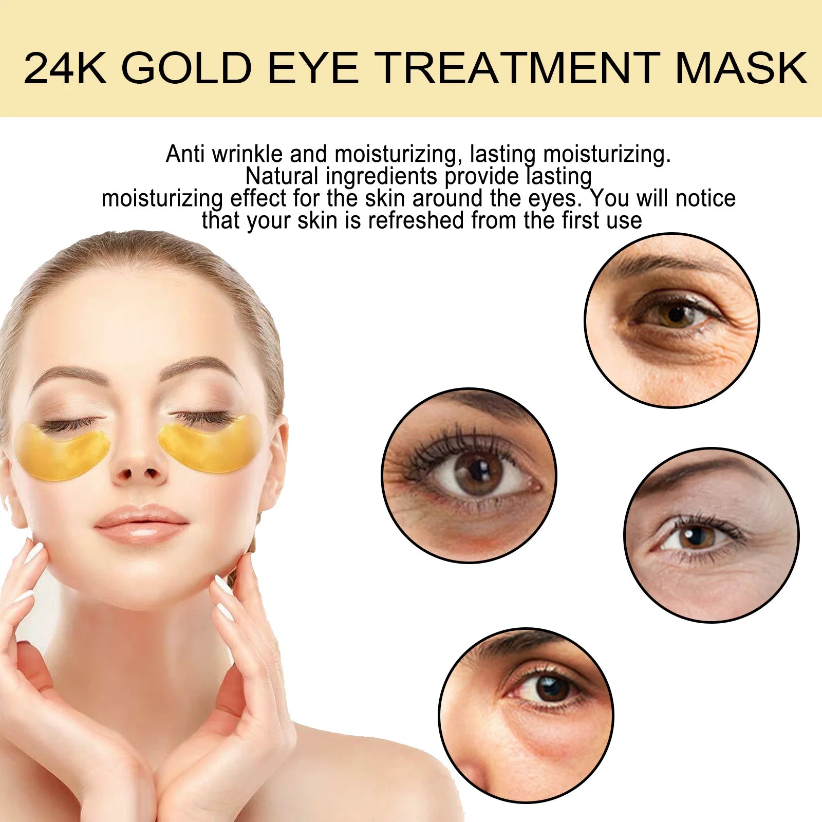 24K Gold Under Eye Mask – Dark Circles & Anti-Aging (60 Pcs) Eye Treatment Mask Zpaxo
