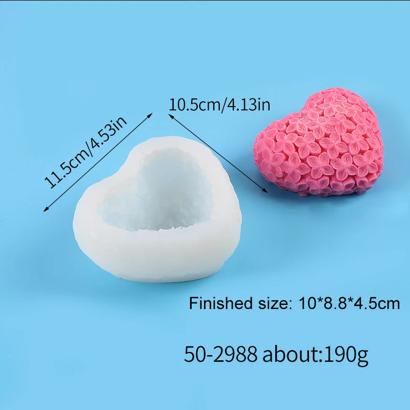 3D Heart Silicone Candle Mold for Valentine's Day Knitting Heart Flower Aromatherapy Soap Plaster Craft Gift Chocolate Cake Mold Zpaxo Flower L