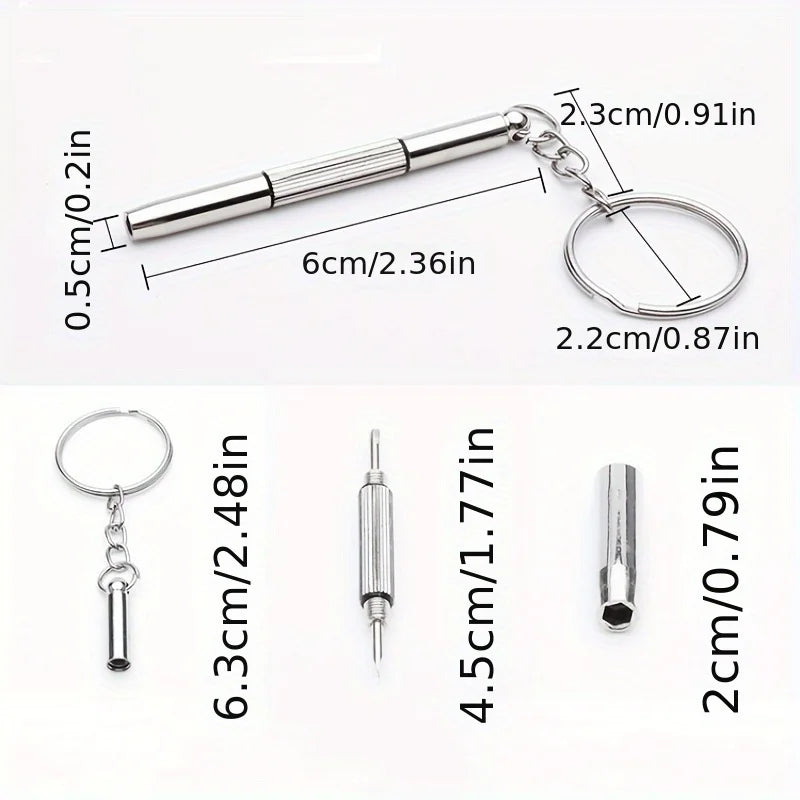 Stainless Steel Eyeglass Screwdrivers Keyring Interchangeable Tips