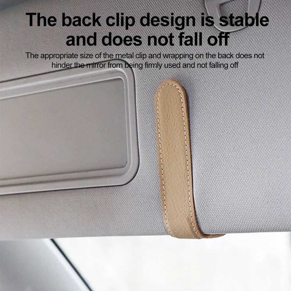Car Sun Visor Clip Glasses Bracket Holder Pu Leather Cards Case Auto