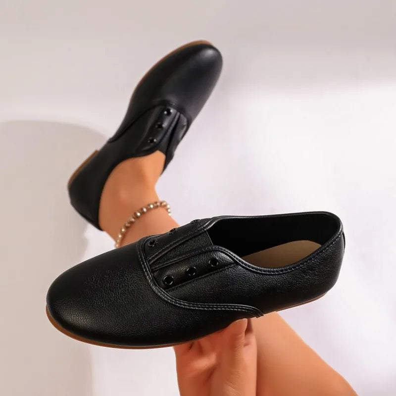 Women's Round Closed Toe Comfortable Solid Single Shoes Spring Autumn Zpaxo black 42