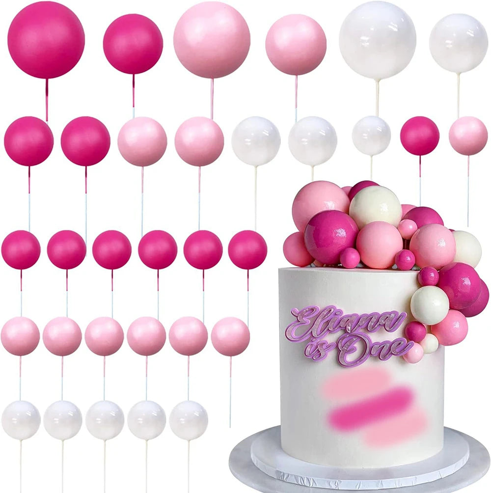 Ball Cake Toppers Colorful Pearl Decorations Birthday Wedding Baby Zpaxo pink