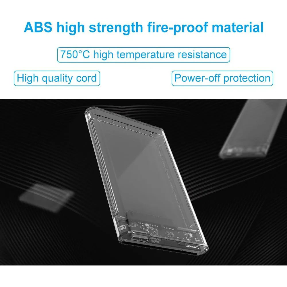 USB 3.0 External Hard Drive Enclosure 2.5 inch SATA to USB3.0 UASP Clear Portable Hard Drive Case 2T HDD Tool-Free Transparent Zpaxo