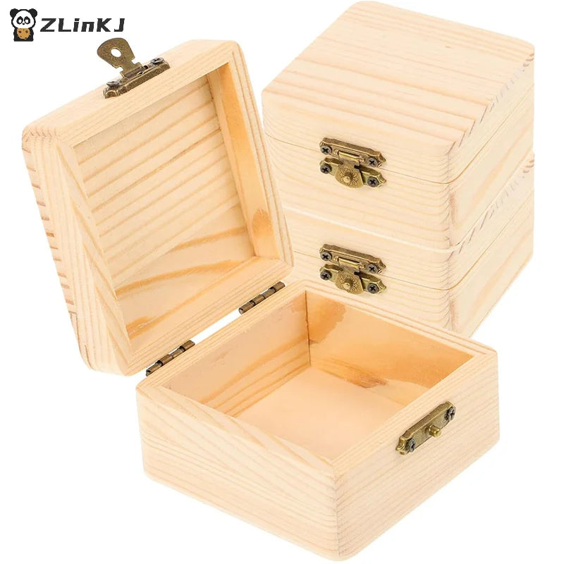 ▶1/2PCS Wooden Square Hinged Storage Box Craft Gift Box Handmade Case Home Sundries Storage Box, 8x8x4.7cm Zpaxo