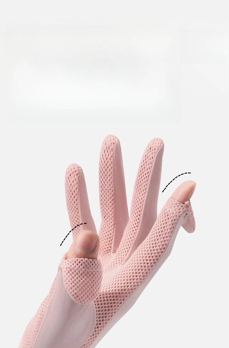 Summer sun protection gloves women's flip open finger outdoor electric bike mesh breathable UV resistant thin ice silk gloves Zpaxo