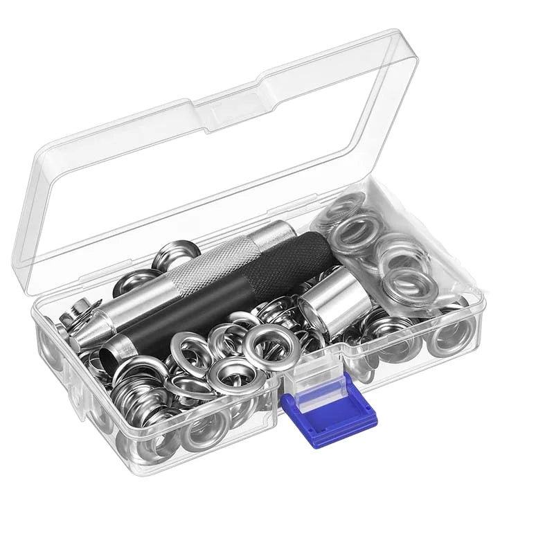 Grommet Tool Kit 100 Sets Grommets Eyelets 6mm 10mm 12mm 14mm Inside Diameter Silver for Clothes Shoes Bag Leather Crafts DIY Zpaxo