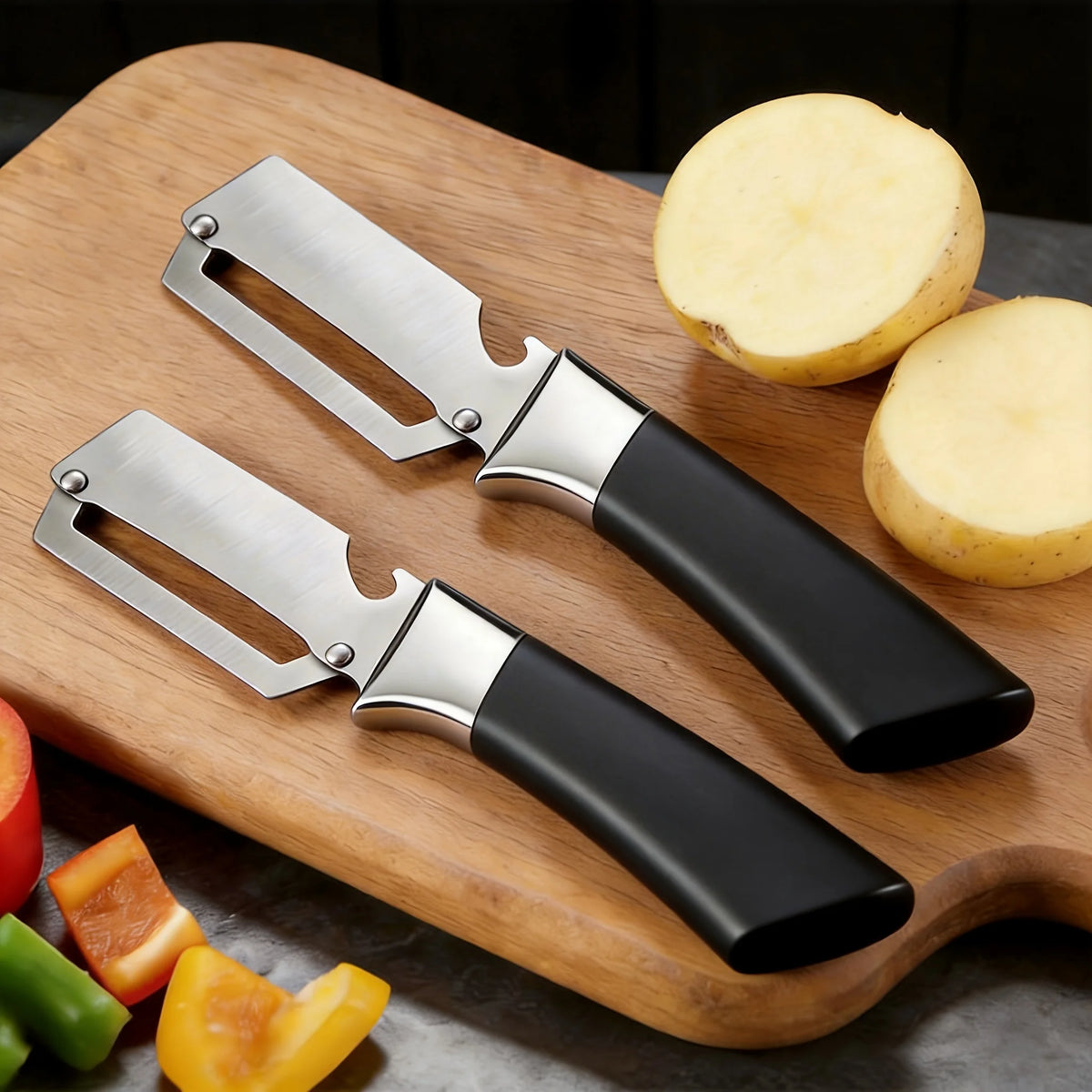 Multifunctional Stainless Steel Vegetable Peeler 2-in-1 Kitchen Tool Zpaxo black-2pcs