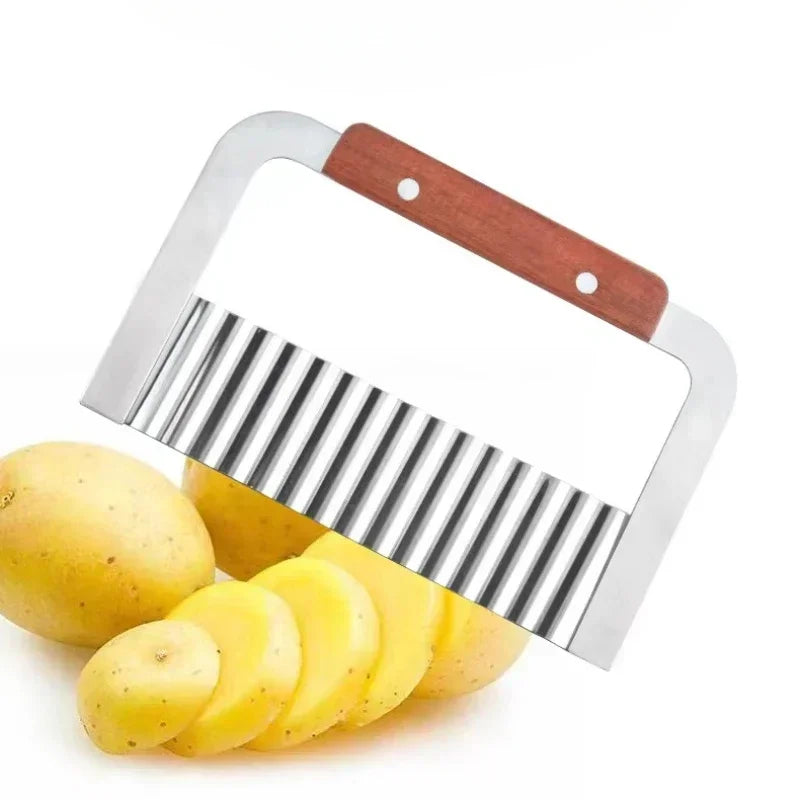 Crinkle Wave Knife – Stainless Steel & Wooden Handle Crinkle Wave Knife Zpaxo