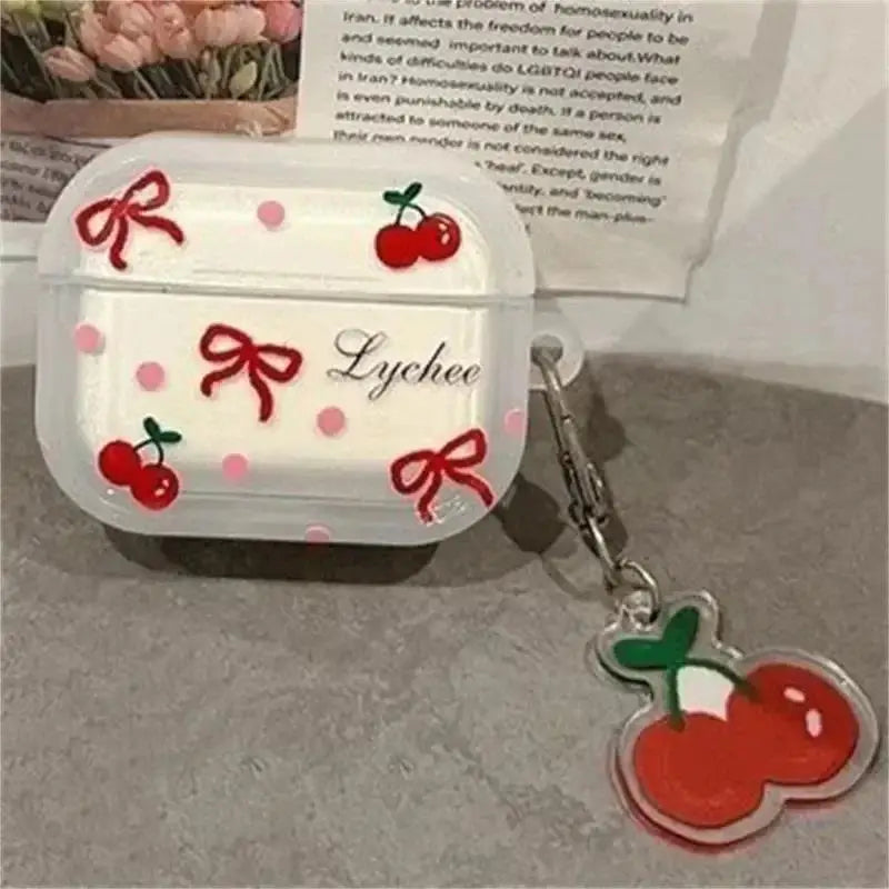 Lovely Cherry Blossom Bow For Apple Air Pods 4 3 Pro 2 1 Bluetooth Headphones Cover with Keychain Silicone Cover Protective Case Zpaxo