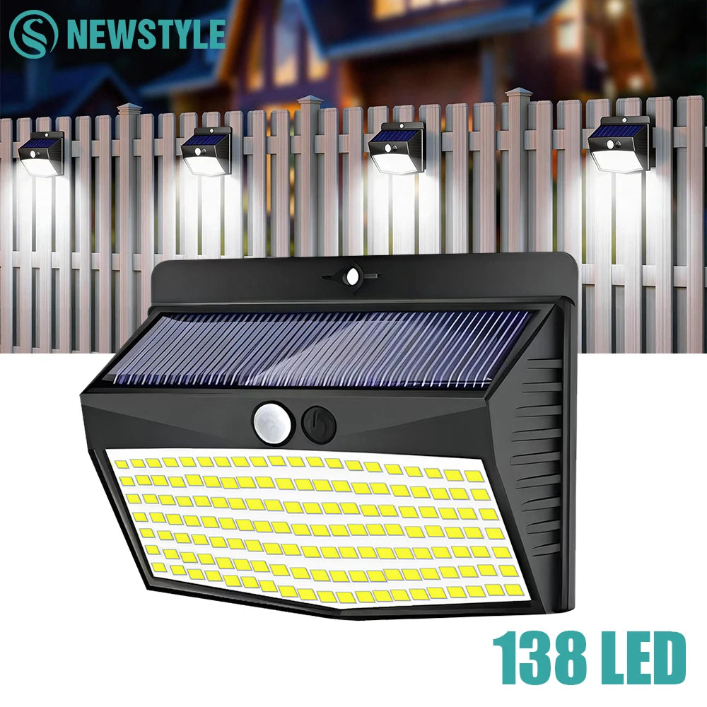 138LED Solar Outdoor Wall Lamp with Motion Sensor 3 Lighting Modes IP65 Waterproof Solar Powered Fence Light Garden Decor Stree Zpaxo