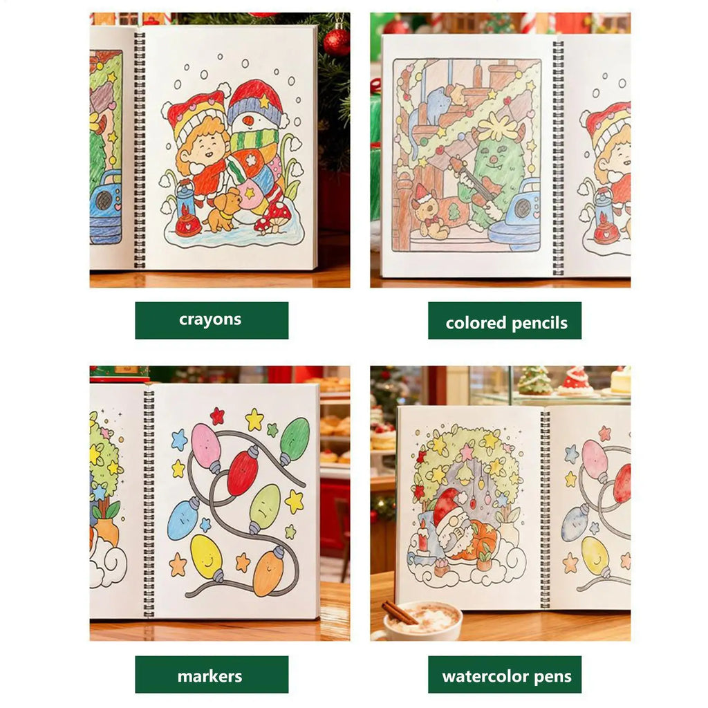 Kids Coloring Book Early Learning Festive Activity Christmas-Themed Coloring Book Toy For Crayons Pencils Airplane Classroom Zpaxo