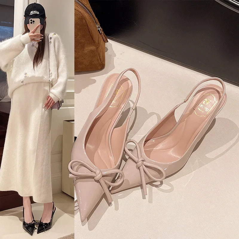 Bow Pointed Toe High Heels Sandals Women Brand Designer Shoes Fashion Slides Sexy Slingback Shoes Elegant Mules Sandals Female Zpaxo