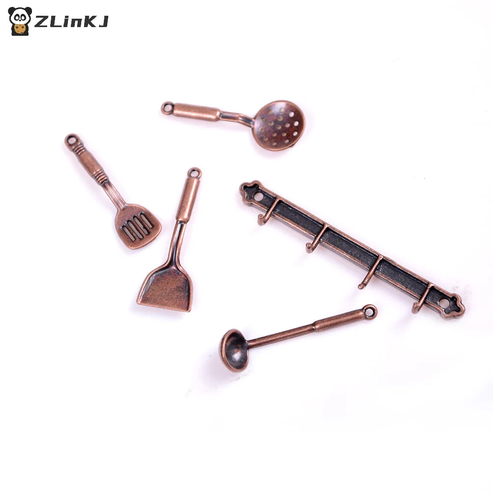 ▶5Pcs 1:12 Doll House Miniature Metal Kitchenware Dollhouse Model Cook Set Zpaxo