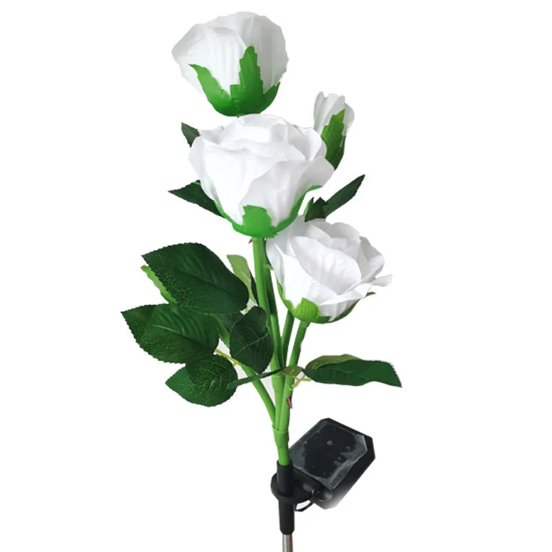 Solar Garden Lights Outdoor Color Changing Rose Light for Yard Christmas Decoration Enlarged Solar Panel Realistic Flower Lamp Zpaxo 5 Head-White 2 PCS China Mainland