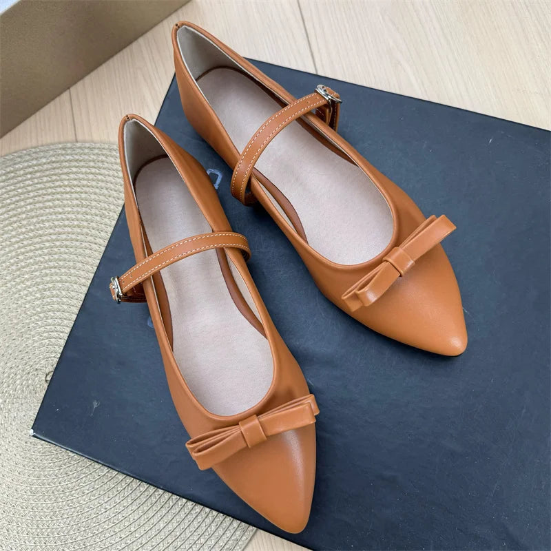 French Pointed Toe Flat Shoes for Women Spring 2025 New Retro Shallow Bow Mary Jane Shoes Women's Plus Size Women's Shoes Zpaxo