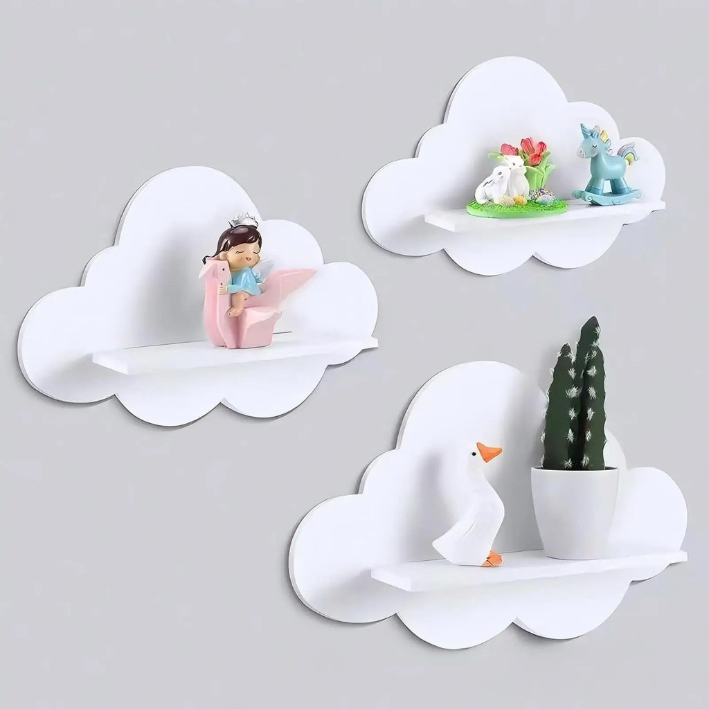 3 Cute Cloud Shaped Floating Wall Shelf Aesthetic Room Decor Storage
