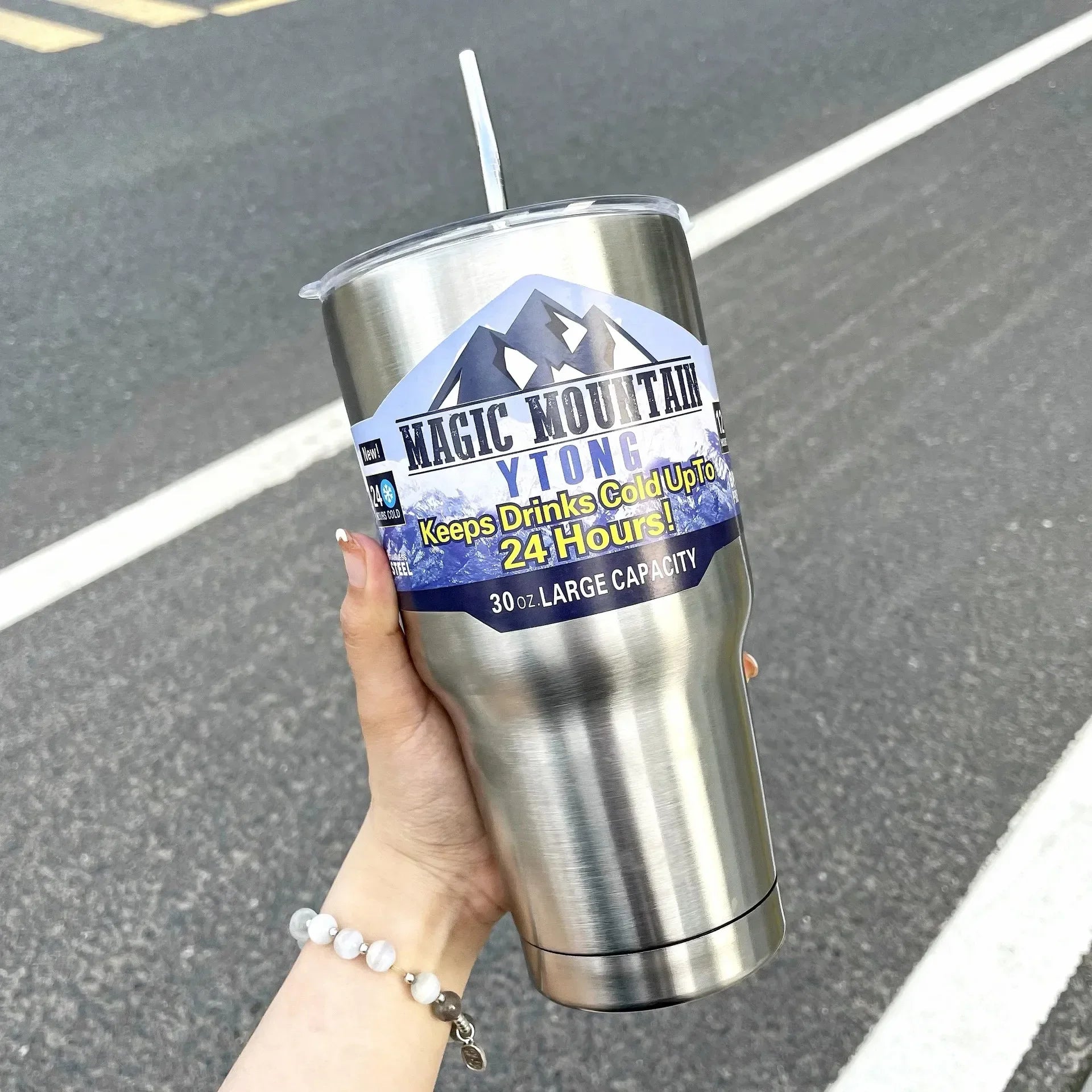 Magic Stainless Steel Freeze Thermos Cup with Straw Ice Coffee Drink Vacuum Insulated Bottle Car Travel Outdoor Mountain Cup Zpaxo