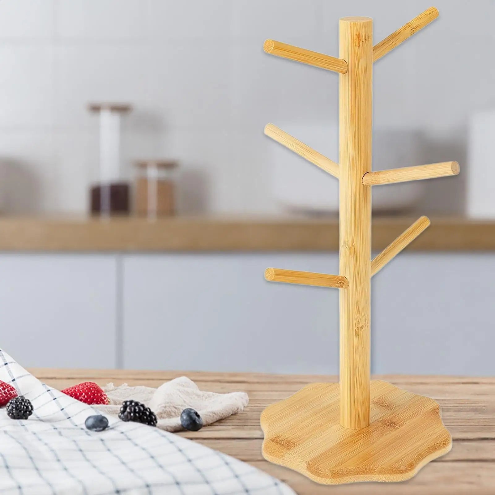 Wooden Tree Shape Pretzel Display Stand Donut Sausage Organizer Space