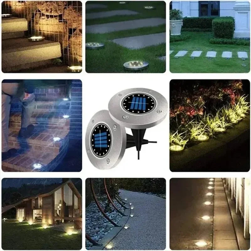 4-Pack Solar Disk LED Garden Lights – Easy Install Stainless
