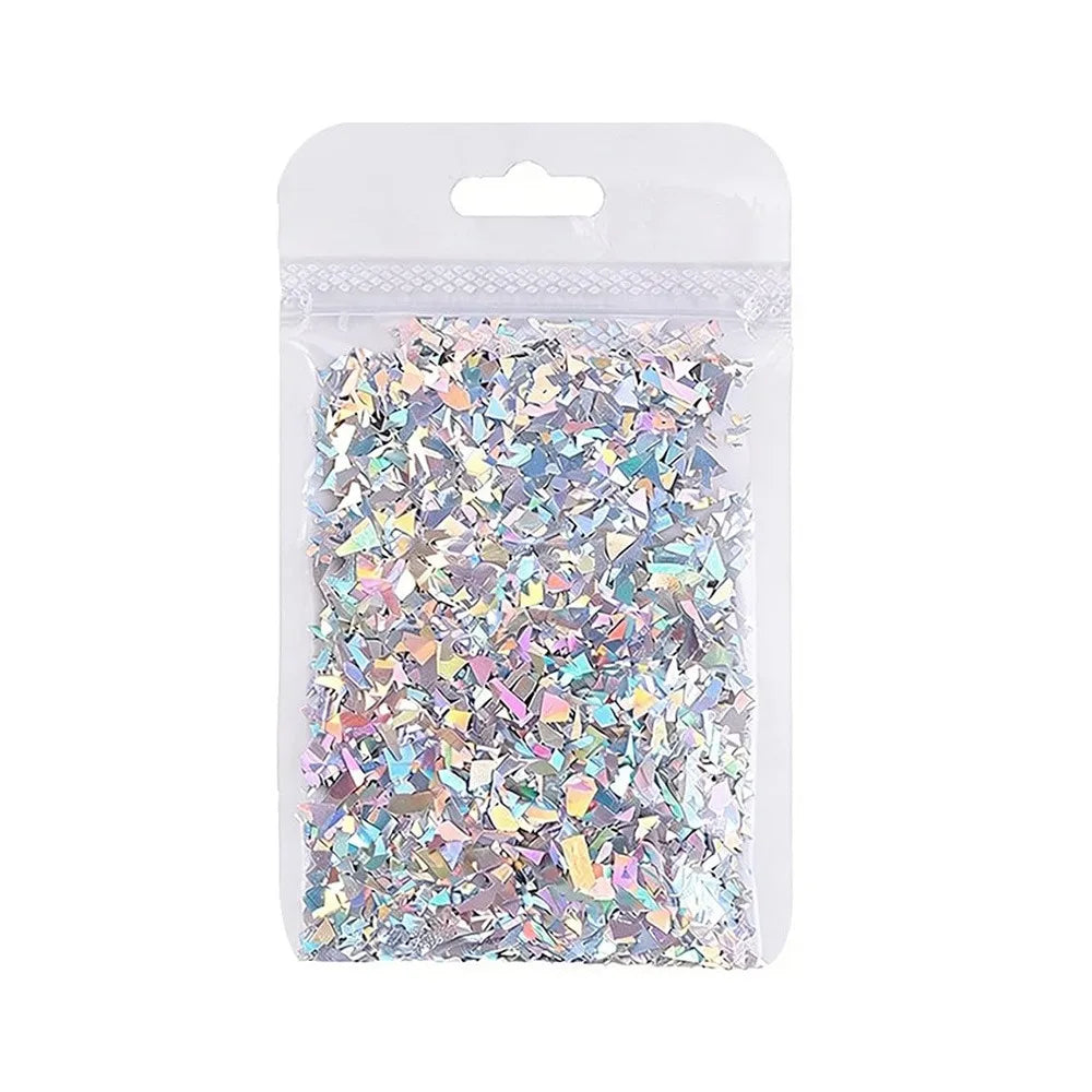 Aurora Nail Glitters Laser Silver Iridescent Glitter Chunky Sparkly Zpaxo WHITE