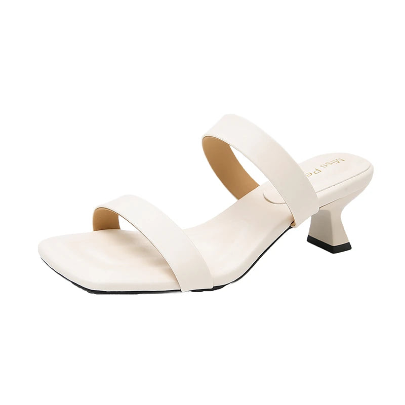 Designer Summer Women Square Toe Slippers Fashion High Heel Slide Ladies Casual Dress Evening Party Shoes Zpaxo
