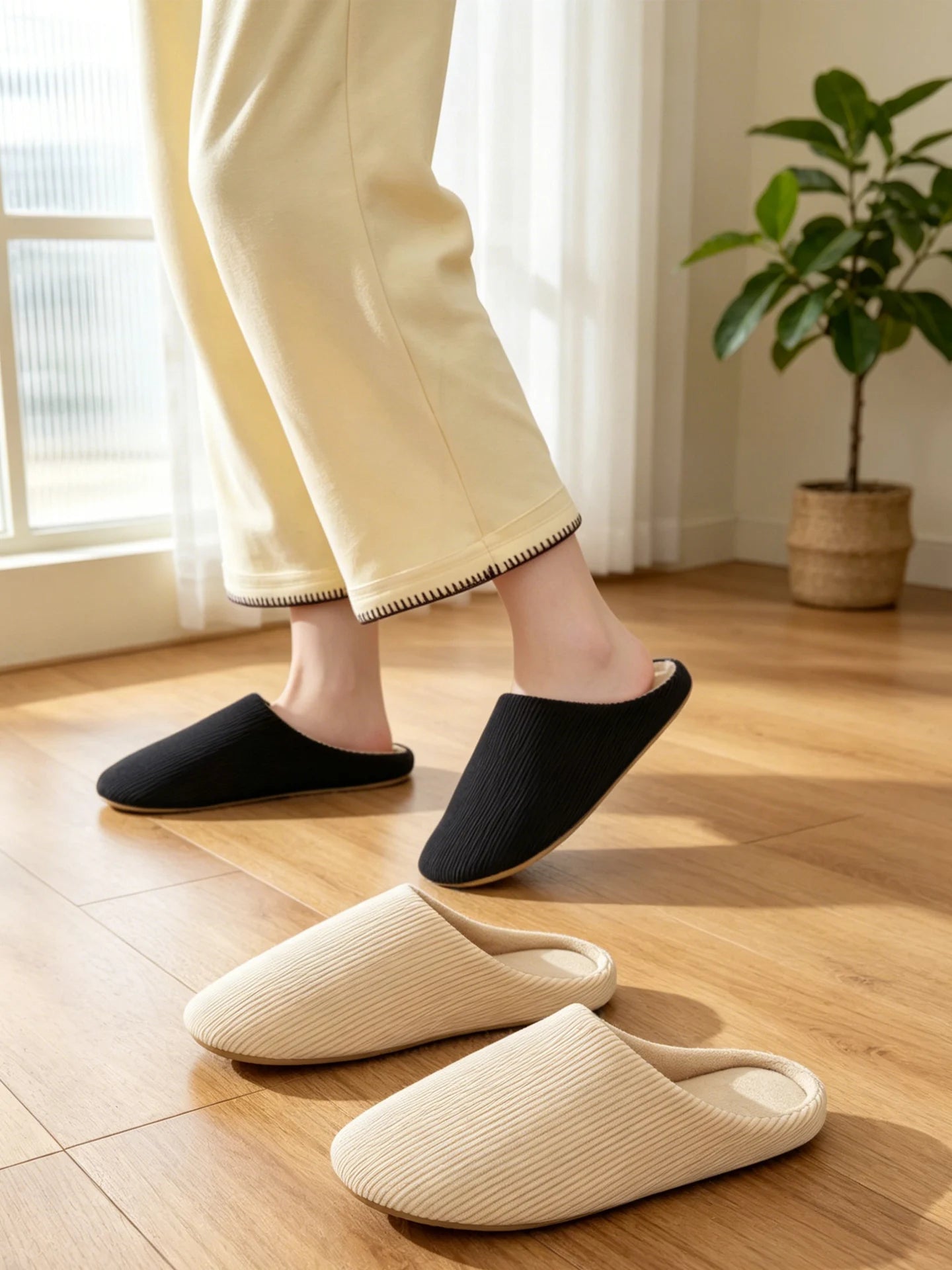 Men S Casual House Slippers Solid Durable Non-slip Design Closed-toe