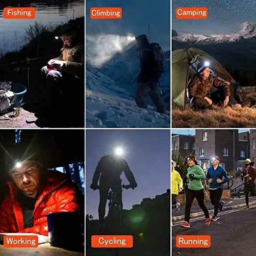 Rechargeable LED Headlamp – 210° Wide Beam, USB, Waterproof