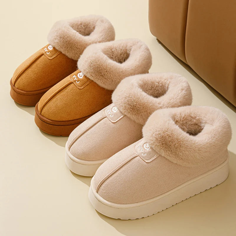 Winter Woman Slippers Plush Anti Slip Sole Thick Bottom Embroider