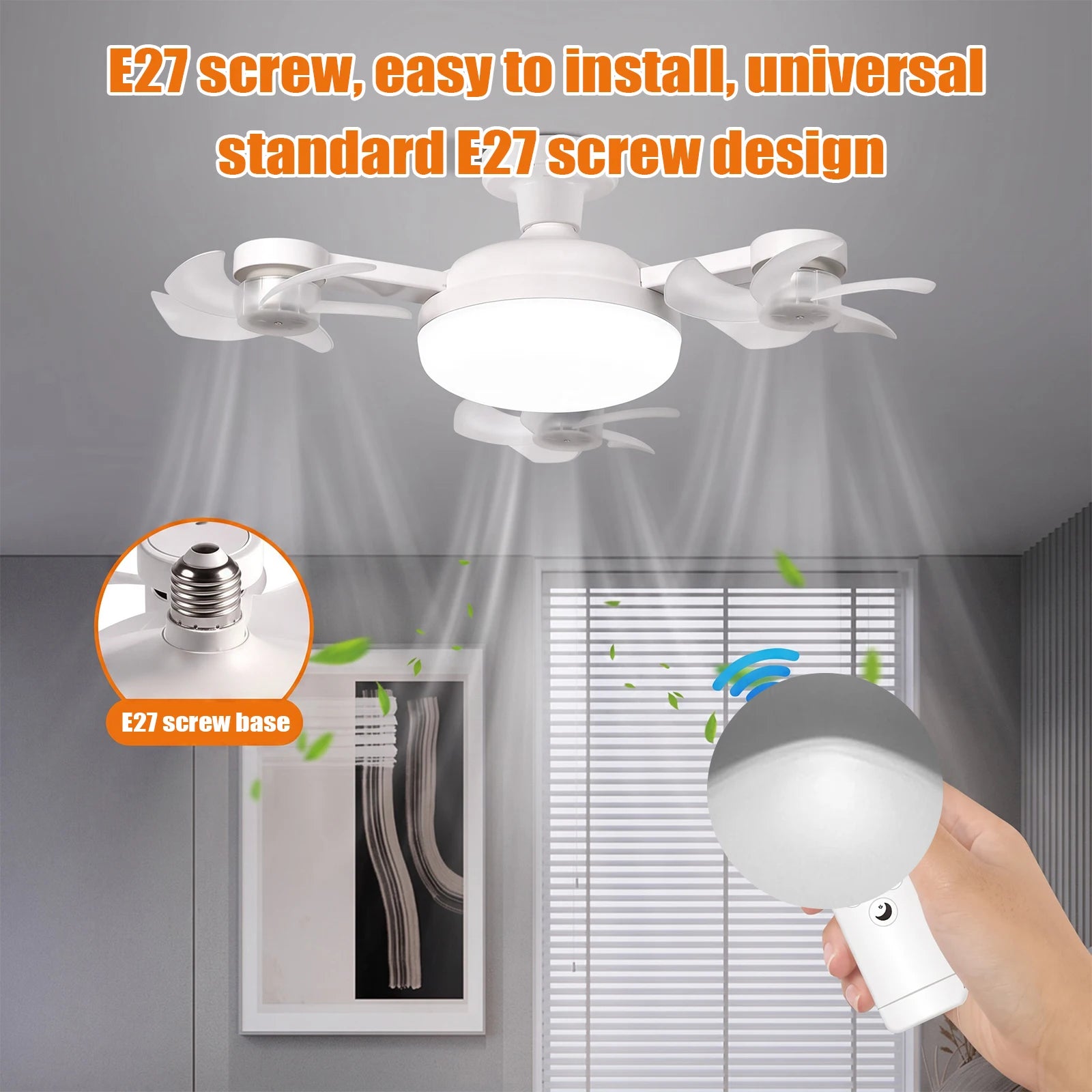 Drone Design Silent Ceiling Fan Light E27 Base Remote Controlled