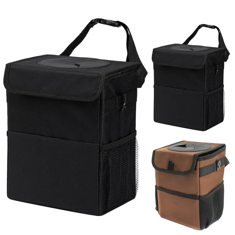 Car Trash Can with Lid & Storage Pockets | Large Capacity
