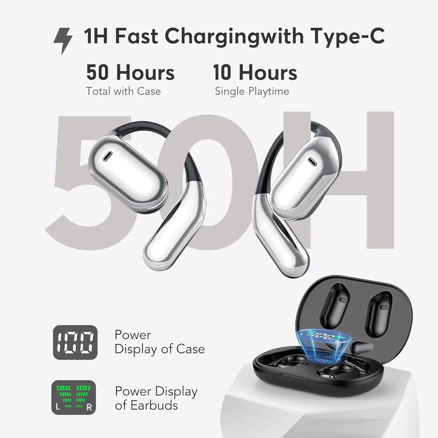 UYUXIO Open Ear BT 5 4 Earbuds Wireless Headphones 50H Playtime Sport