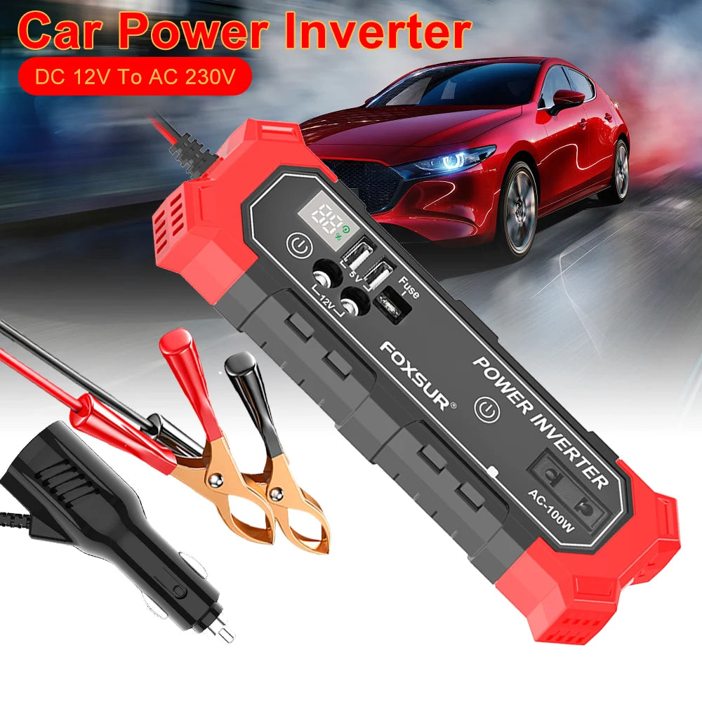 Car Power Inverter DC 12V AC 230V USB Battery Clip Cigarette Lighter