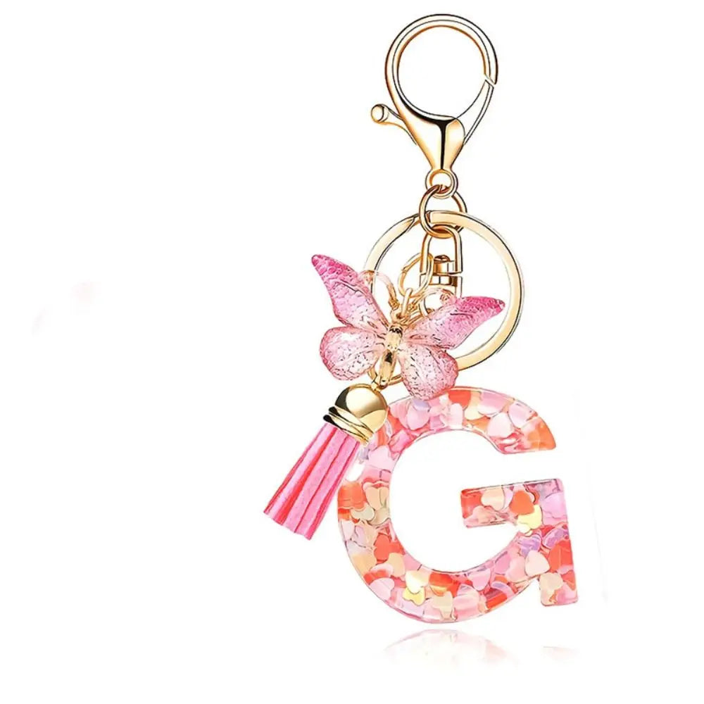 Personality Dreamy 26 Letter Keychain Sequin A-Z Butterfly Initial Keyring Exquisite Pink Alphabet Key Chain Handbag DecorWomen Zpaxo Letter G