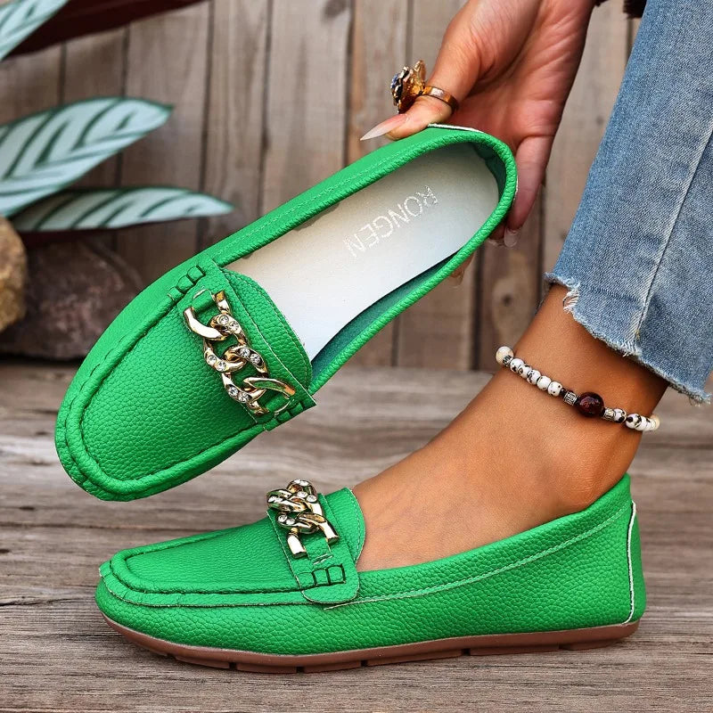 Women's Casual Metal Chain Decoration Single Shoes Spring Autumn Zpaxo