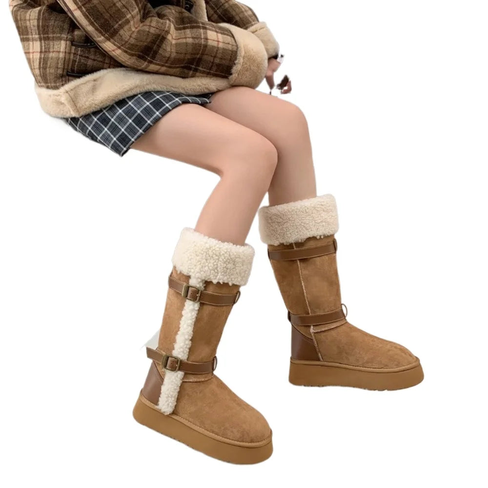 2025 Autumn Winter Sheep Fur One Warm Snow Boots Large Long Tube