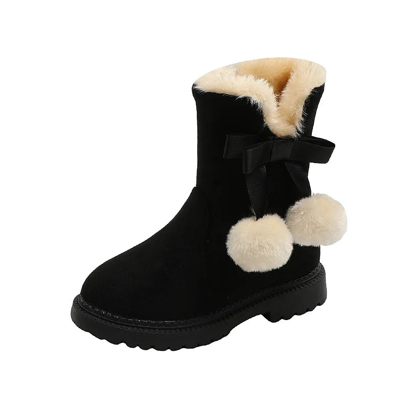 Winter Children's Snow Boots Butterfly Shine Cute Girls Fashion Zpaxo Black1 31(Insole18.7cm) China Mainland