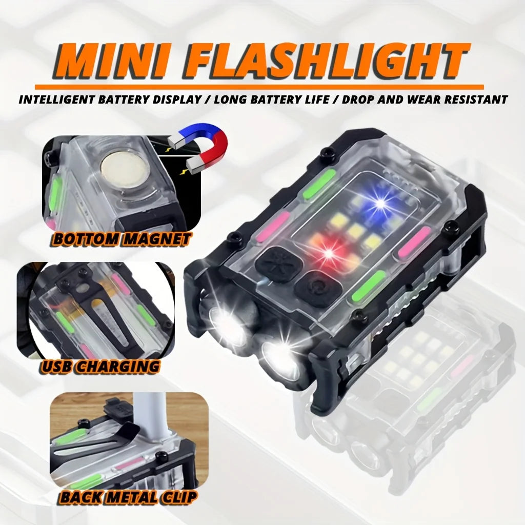 Mini USB Rechargeable LED Keychain Flashlight – 8-Mode EDC Torch
