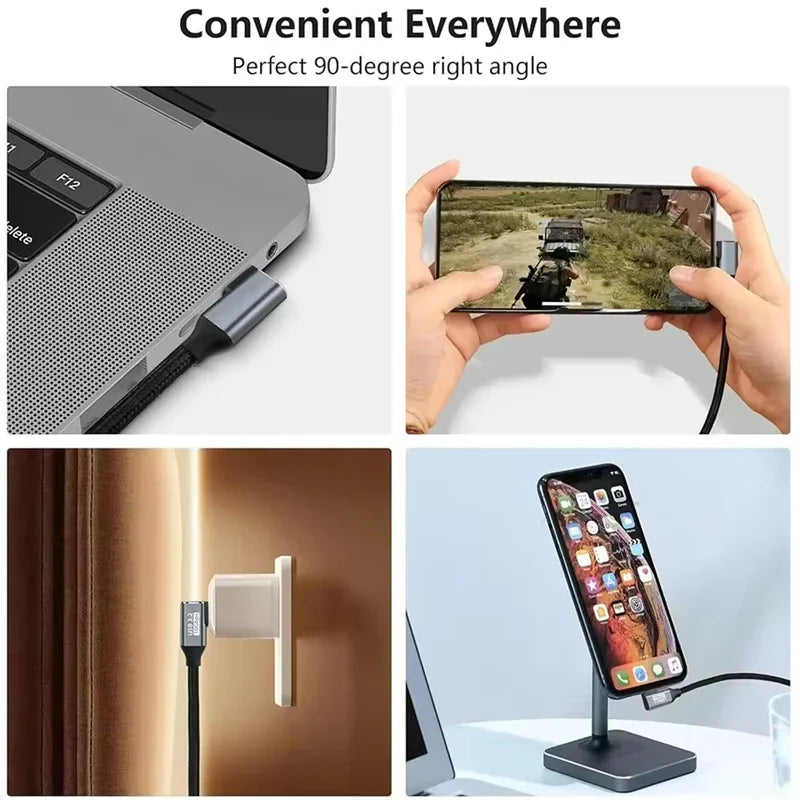 100W USB-C 3.1 Gen 2 Extension Cable 90° Angle 10Gbps 5A PD USB-C Extension Cable Zpaxo
