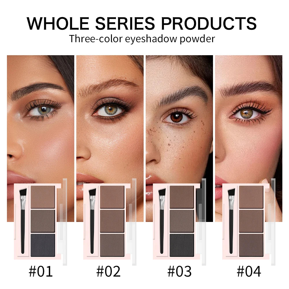 Three-Color Eyebrow & Eyeshadow Powder Palette, Long-Lasting Brow Definer with Brush for Natural Eyebrows Zpaxo