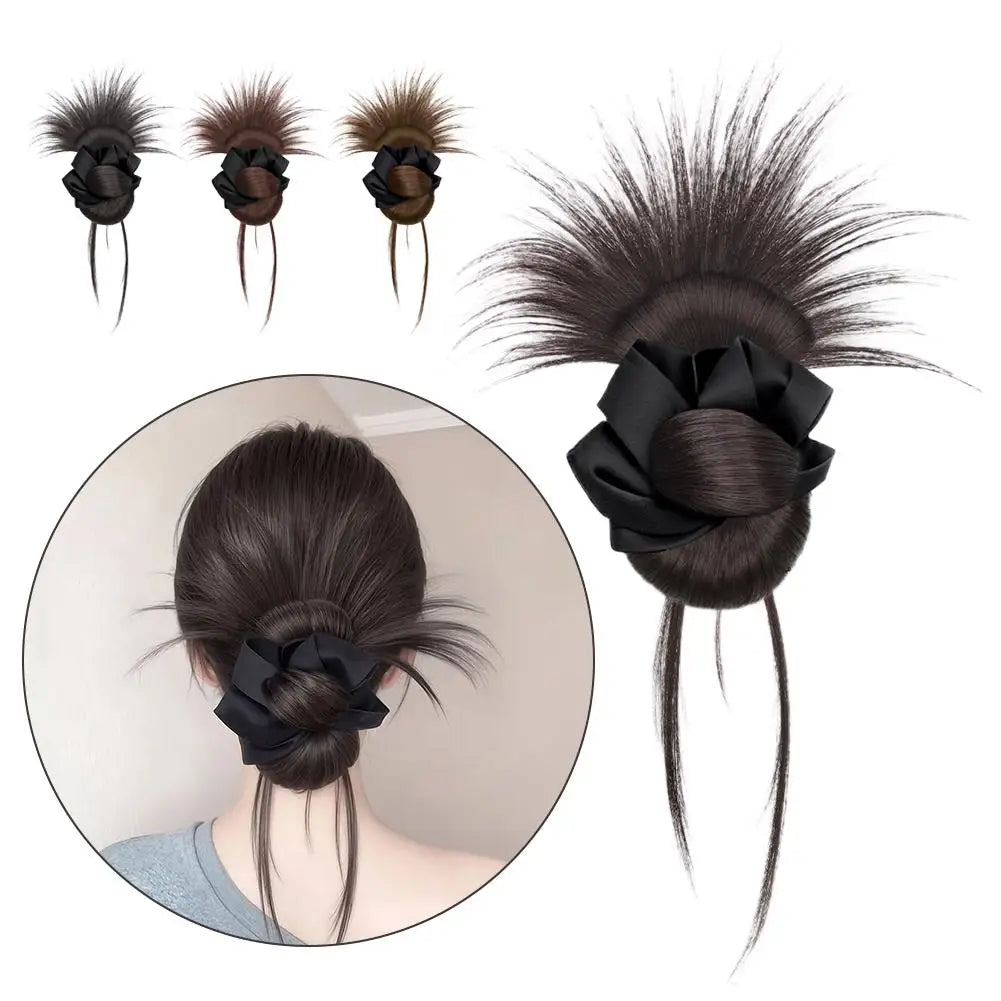 Feather Ball Messy Bun Hair Clip Scrunchie with Bow for Women Hair Bun Clip Zpaxo