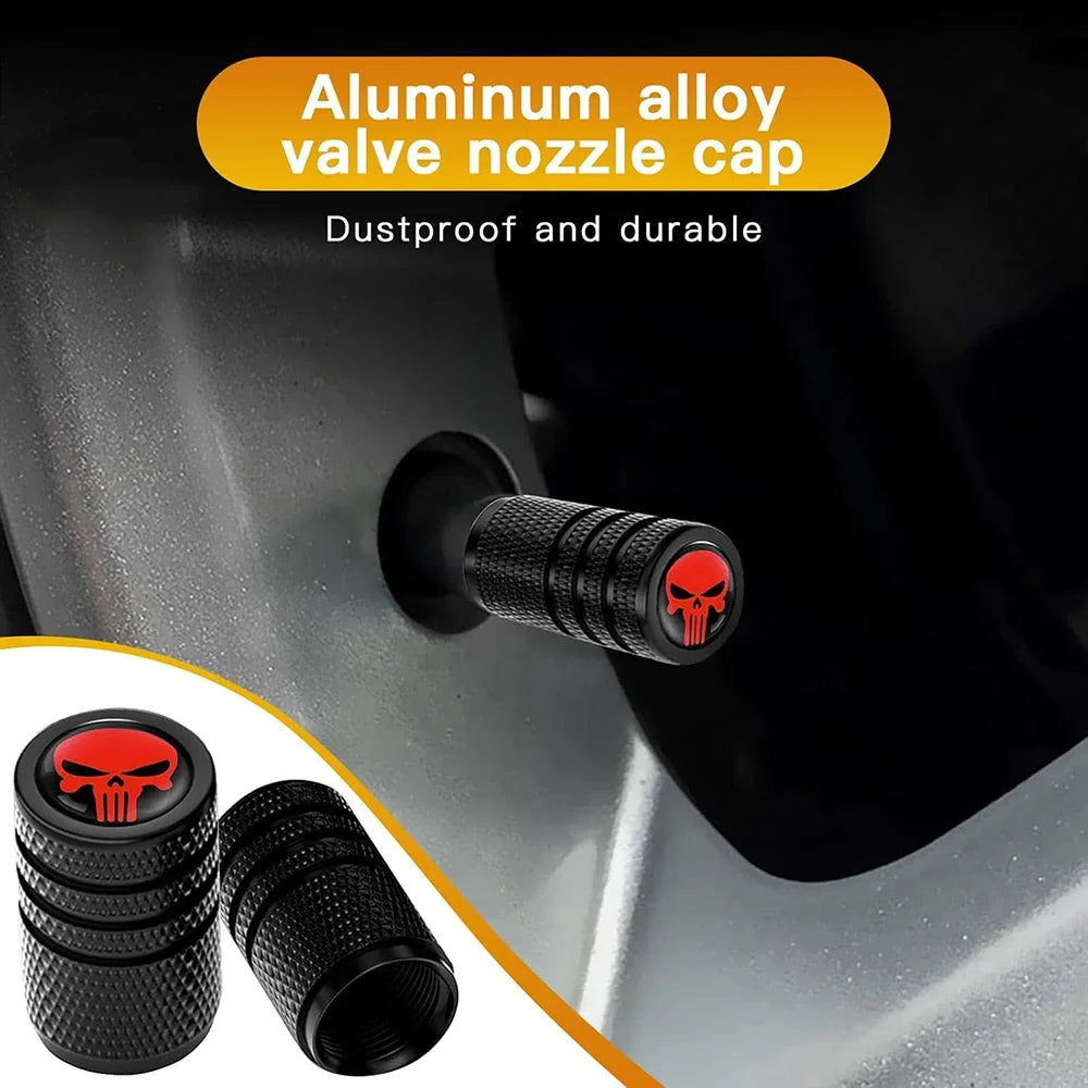 4-Pack Skull Tire Valve Stem Caps – Aluminum Car Wheel Decor