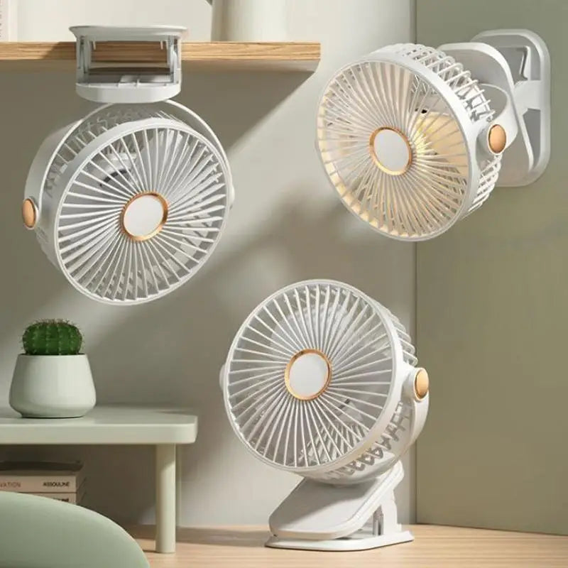 Mini USB Clip-On Desk Fan with Night Light – 360° Rotatable