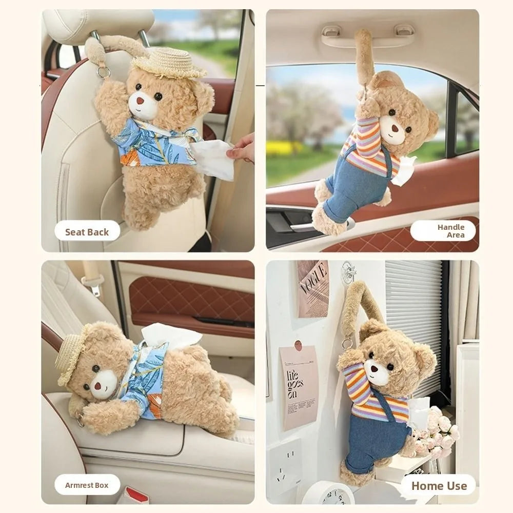 Cartoon Plush Bear Vehicle Tissue Bag Soft Creative Car Hanger Doll Zpaxo