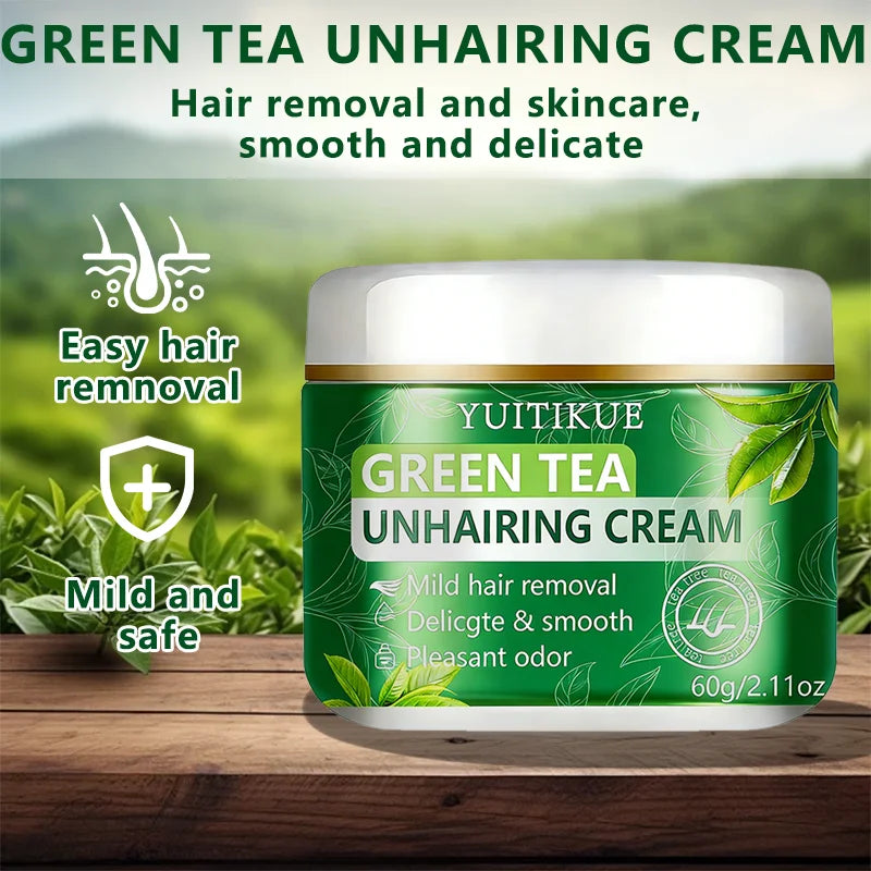 YUITIKUE Green Tea Depilatory Cream – Gentle Hair Removal 60g Depilatory Cream Zpaxo