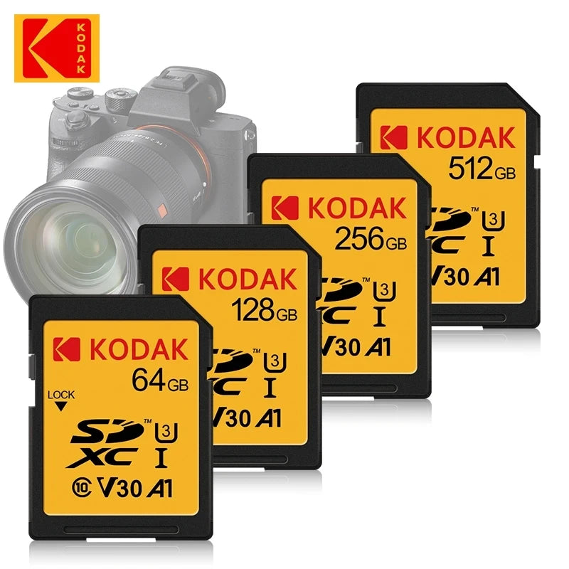 KODAK SD Card for Camera High Speed 100MB/s C10 Memory Card 32GB 64GB 128GB 256GB SDXC A1 U3 V30 UHS-I sdcards for 4K HD SLR DV Zpaxo