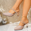 Summer Women Sandals Breathable Heel Shoes Fashion Rhinestone Pointed Zpaxo champagne color 36
