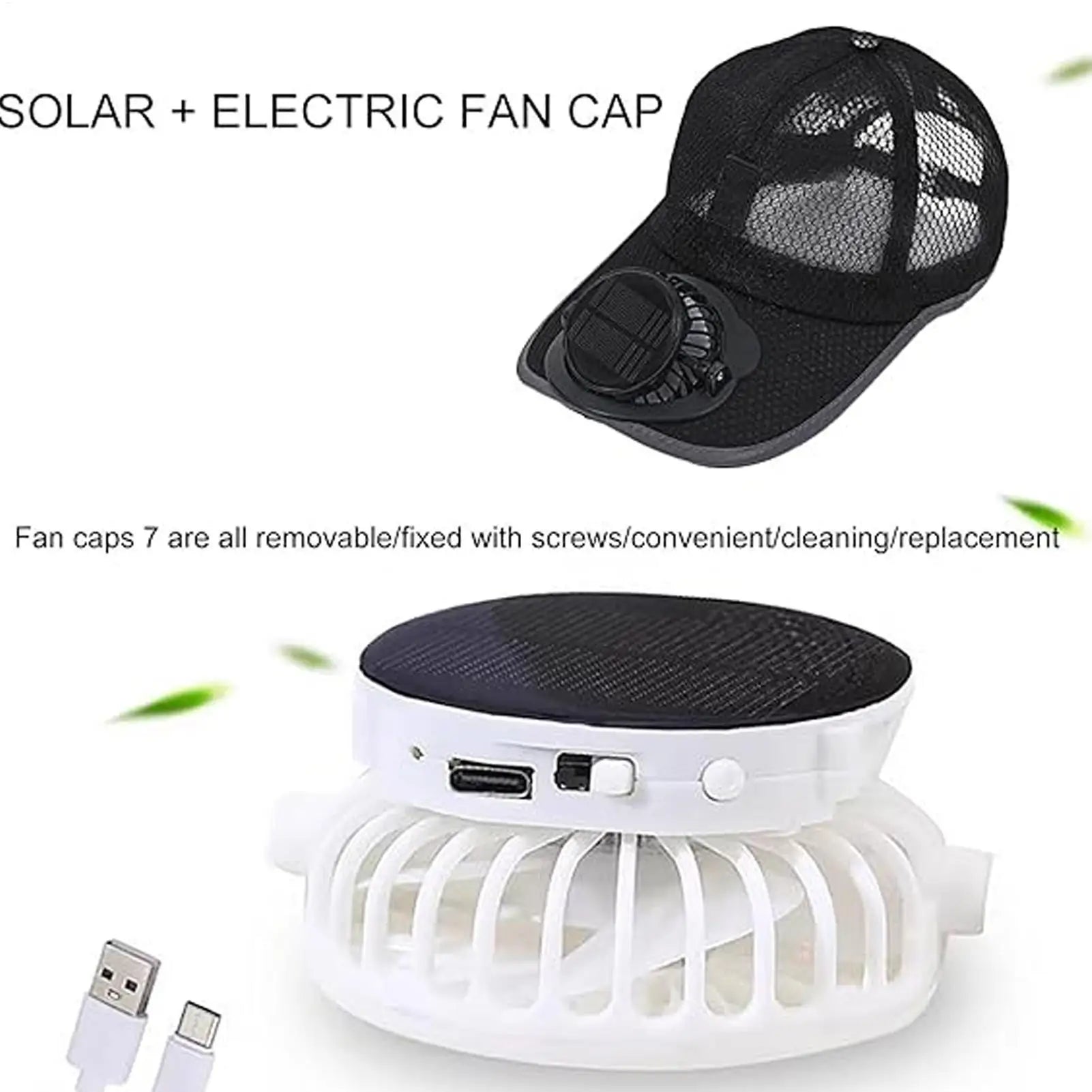 Solar Cooling Fan Baseball Caps 3 Speed USB Breathable Wide Brim Sun