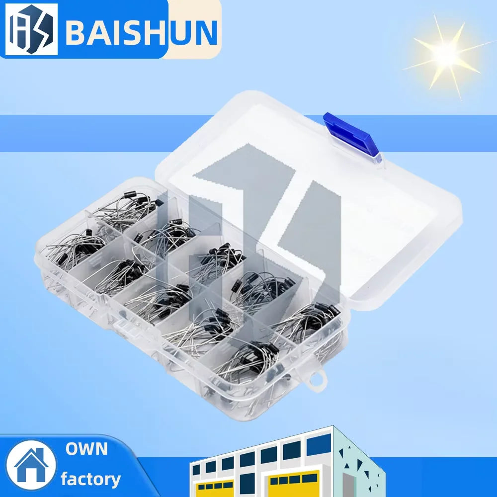 200Pcs 10 Types Rectifier Diode Kit 1N4001-1N4007 1N5817-1N5819 with Storage Box Zpaxo Default Title